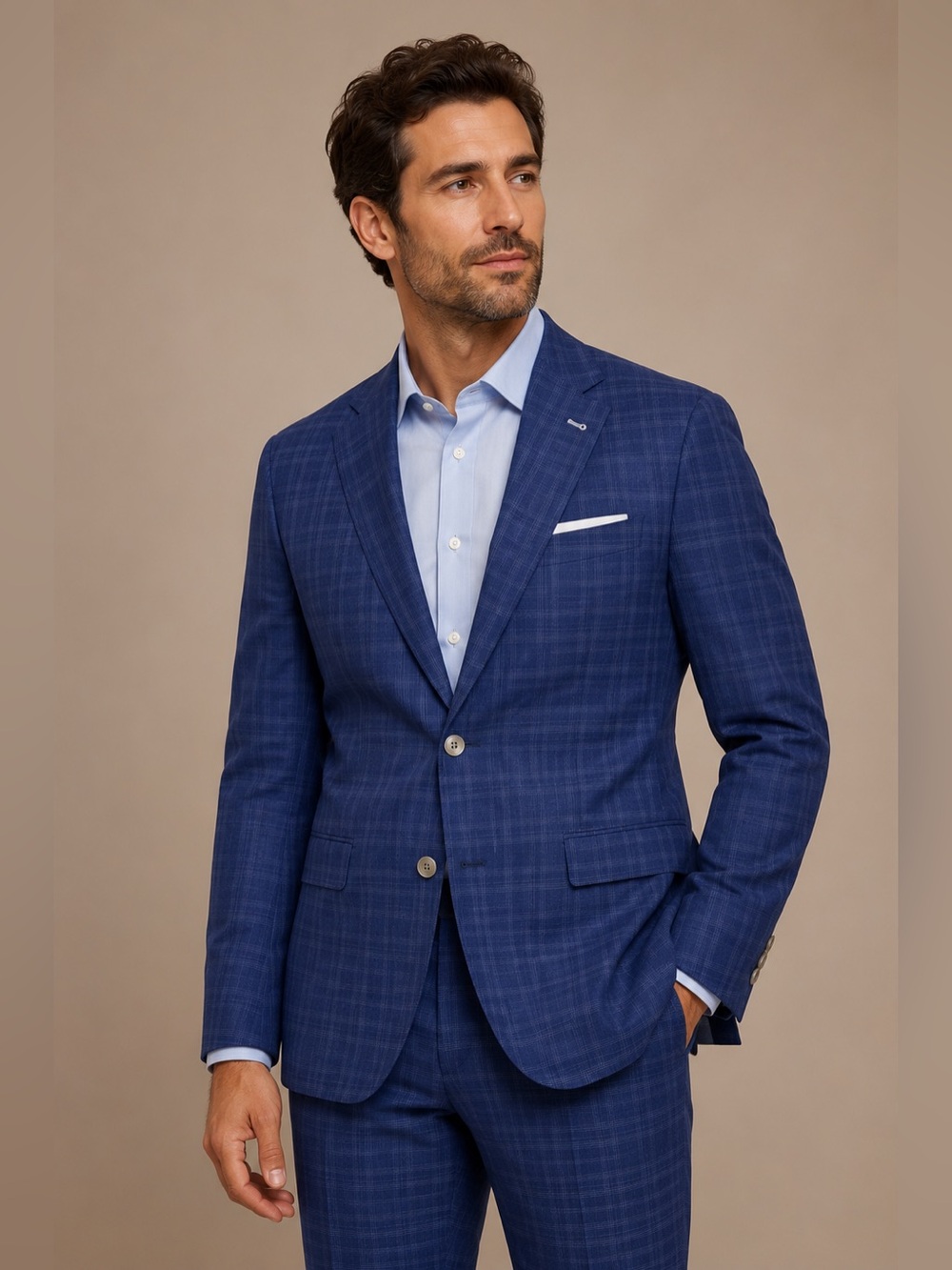 J Hilburn Blue Windowpane Plaid 2Pc Wool Suit‎ Set Reda 1865 54L Jacket 46x32
